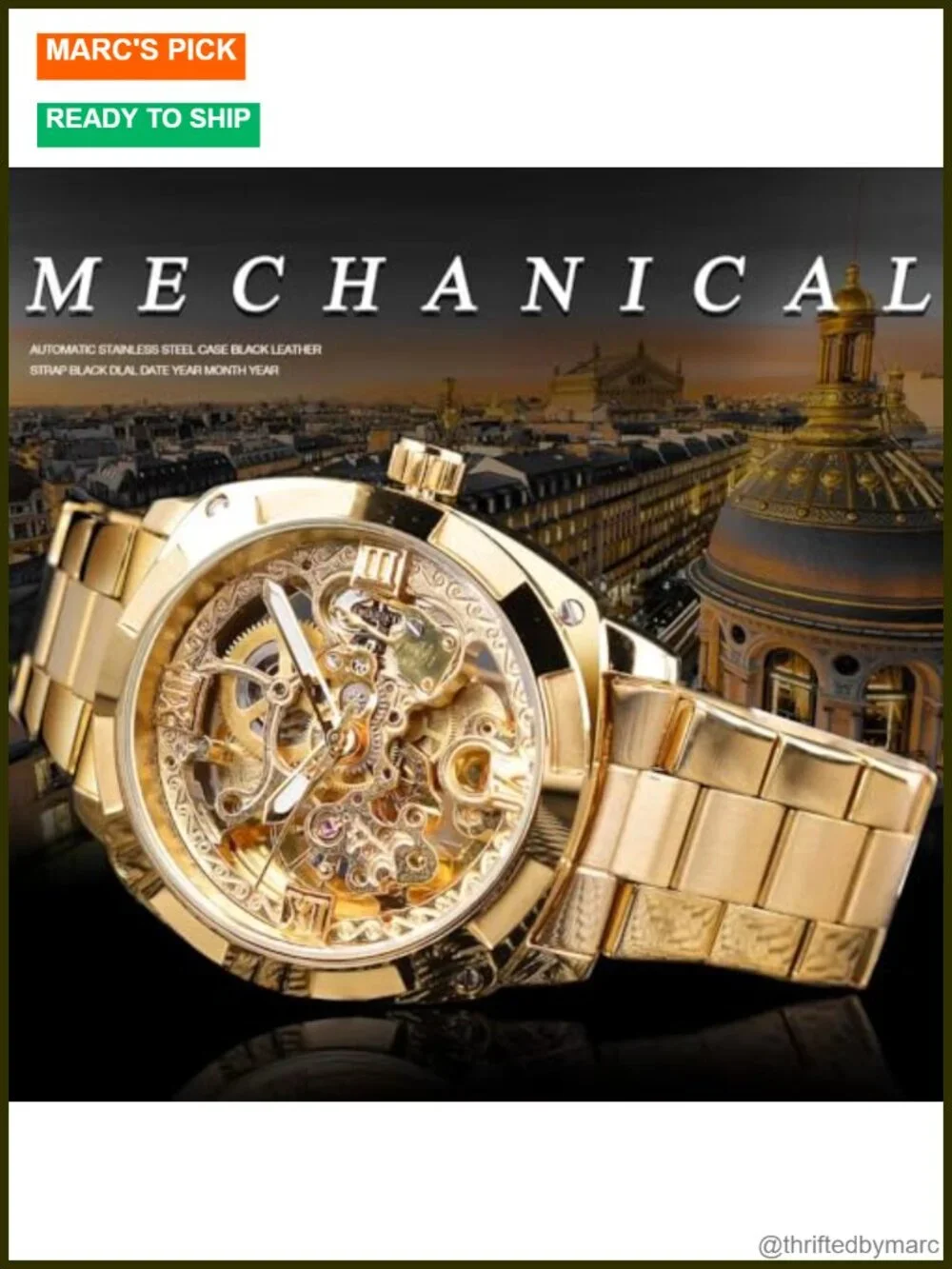Automatic Skeleton Mechanical Wristwatch Stainless Steel Luminous Men's Business